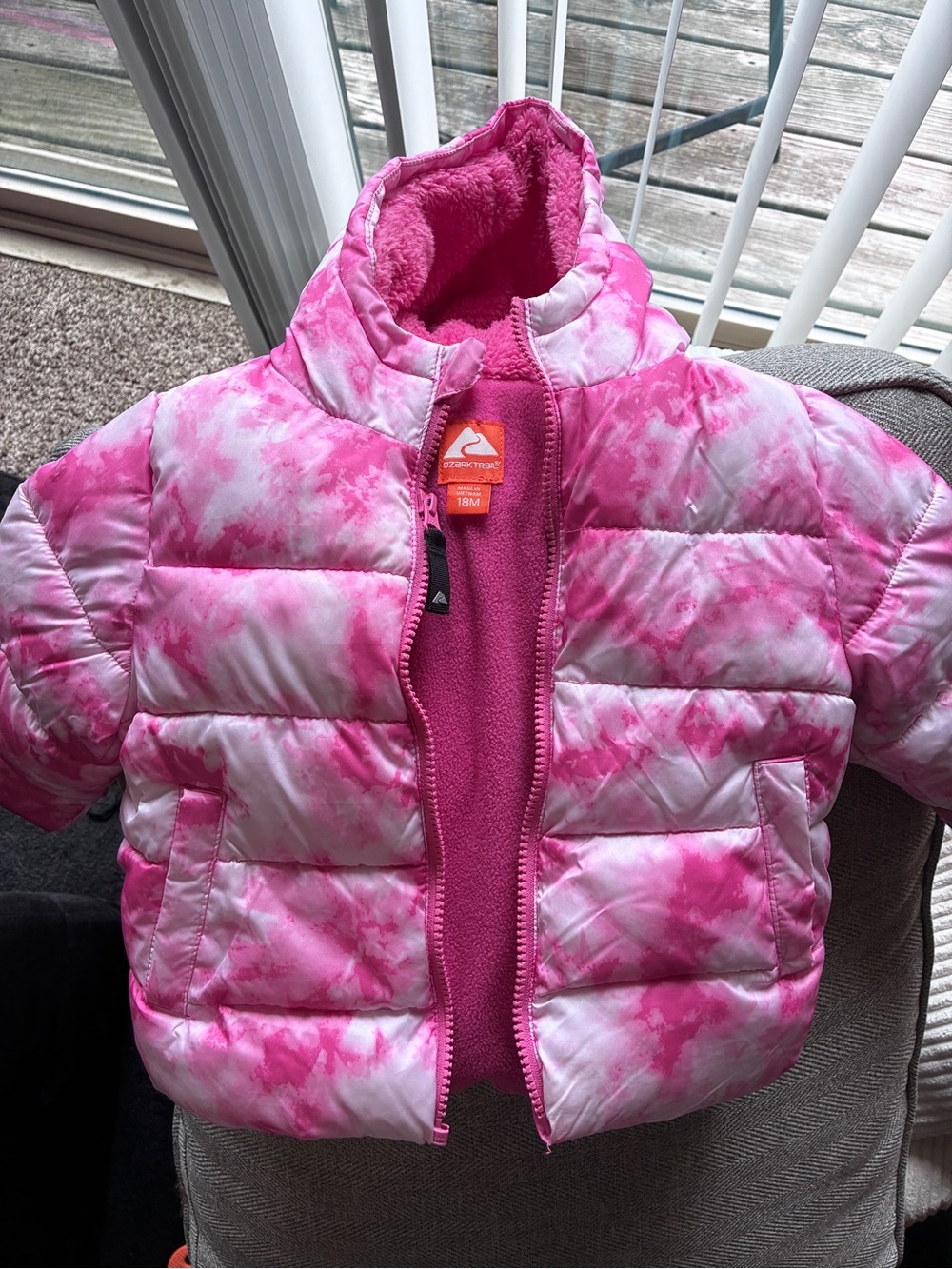 Ozark Trail Pink & White Tie-Dye Puffer Jacket for Kids 18M